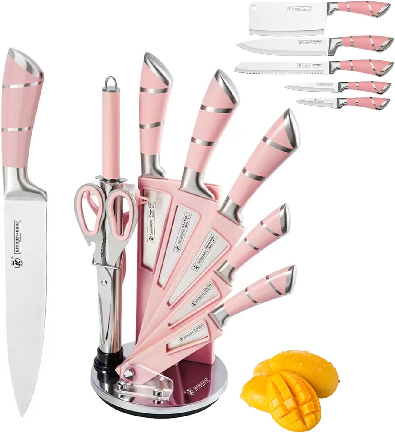Elegant Purple 9-Piece Kitchen Knife Set with with Acrylic Block | Sharpener,Scissors,Dishwasher Safe Non Rust Sharp Stainless Steel Chef Knife Block Set,Gifts for Women Cooking