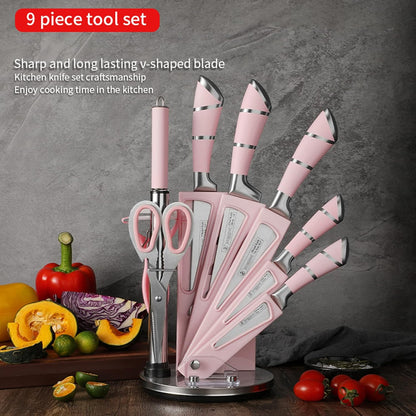 Elegant Purple 9-Piece Kitchen Knife Set with with Acrylic Block | Sharpener,Scissors,Dishwasher Safe Non Rust Sharp Stainless Steel Chef Knife Block Set,Gifts for Women Cooking