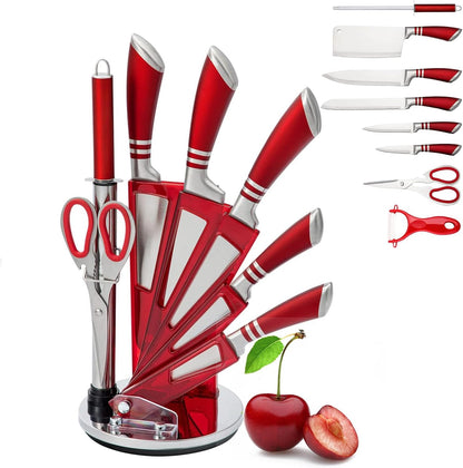 Elegant Purple 9-Piece Kitchen Knife Set with with Acrylic Block | Sharpener,Scissors,Dishwasher Safe Non Rust Sharp Stainless Steel Chef Knife Block Set,Gifts for Women Cooking