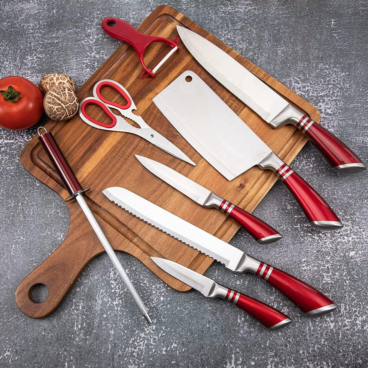 Elegant Purple 9-Piece Kitchen Knife Set with with Acrylic Block | Sharpener,Scissors,Dishwasher Safe Non Rust Sharp Stainless Steel Chef Knife Block Set,Gifts for Women Cooking
