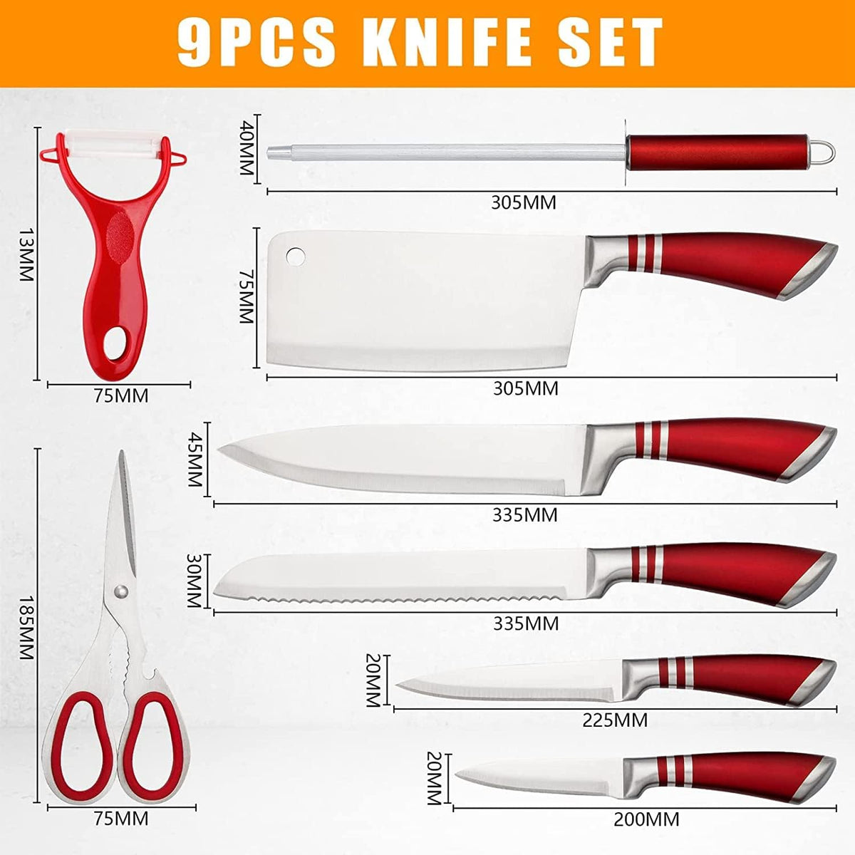 Elegant Purple 9-Piece Kitchen Knife Set with with Acrylic Block | Sharpener,Scissors,Dishwasher Safe Non Rust Sharp Stainless Steel Chef Knife Block Set,Gifts for Women Cooking