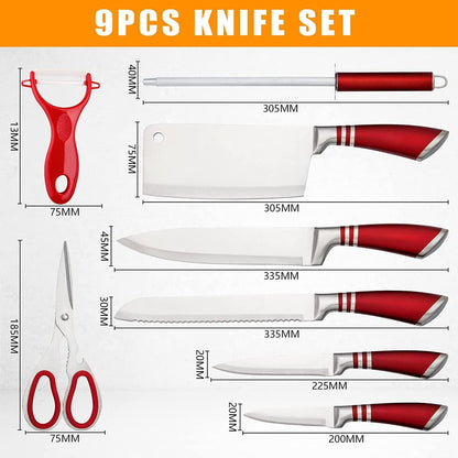 Elegant Purple 9-Piece Kitchen Knife Set with with Acrylic Block | Sharpener,Scissors,Dishwasher Safe Non Rust Sharp Stainless Steel Chef Knife Block Set,Gifts for Women Cooking