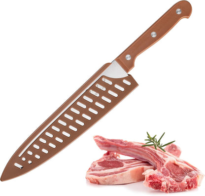 8 inch Chef Knife, Razor Sharp Kitchen Knife with Protective Knife Sheath, Razor Sharp Slicing Knife with Ergonomic Handle, German Stainless Steel, Dishwasher Safe (Brown Color)