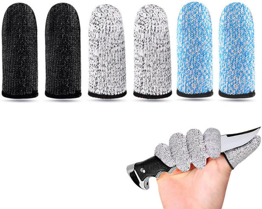 Cut Resistant Finger Sleeves 6pcs (3 Pairs) Hppe Wear Resistant Finger Protectors for Carving Kitchen and Industrial Use with 5-Level Abrasion Resistance Includes Gray Blue