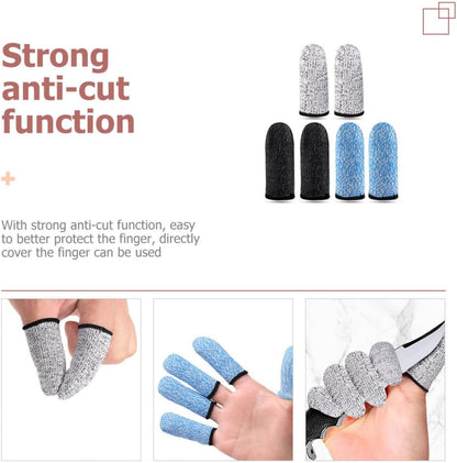 Cut Resistant Finger Sleeves 6pcs (3 Pairs) Hppe Wear Resistant Finger Protectors for Carving Kitchen and Industrial Use with 5-Level Abrasion Resistance Includes Gray Blue