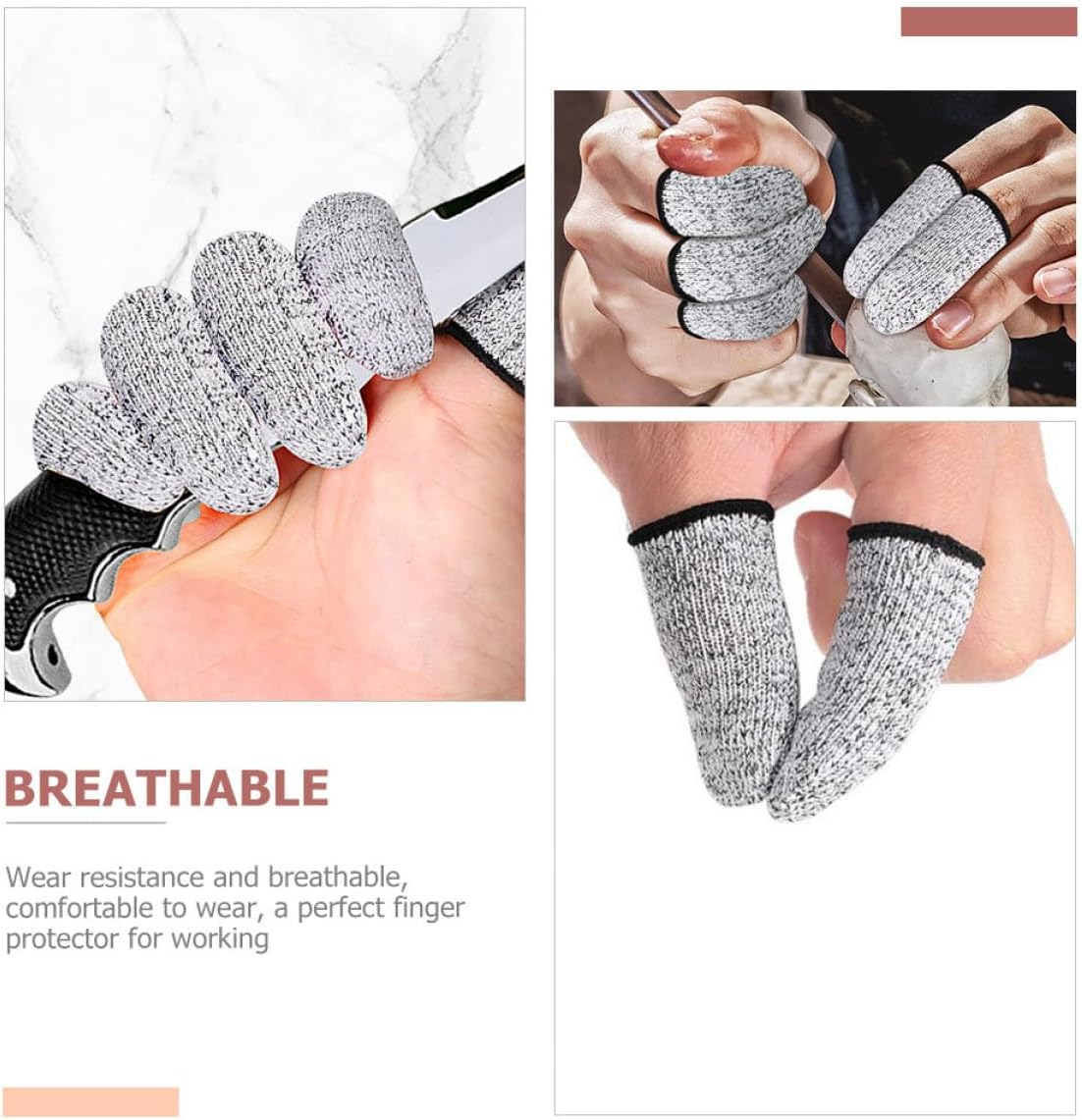 Cut Resistant Finger Sleeves 6pcs (3 Pairs) Hppe Wear Resistant Finger Protectors for Carving Kitchen and Industrial Use with 5-Level Abrasion Resistance Includes Gray Blue