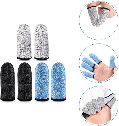 Cut Resistant Finger Sleeves 6pcs (3 Pairs) Hppe Wear Resistant Finger Protectors for Carving Kitchen and Industrial Use with 5-Level Abrasion Resistance Includes Gray Blue