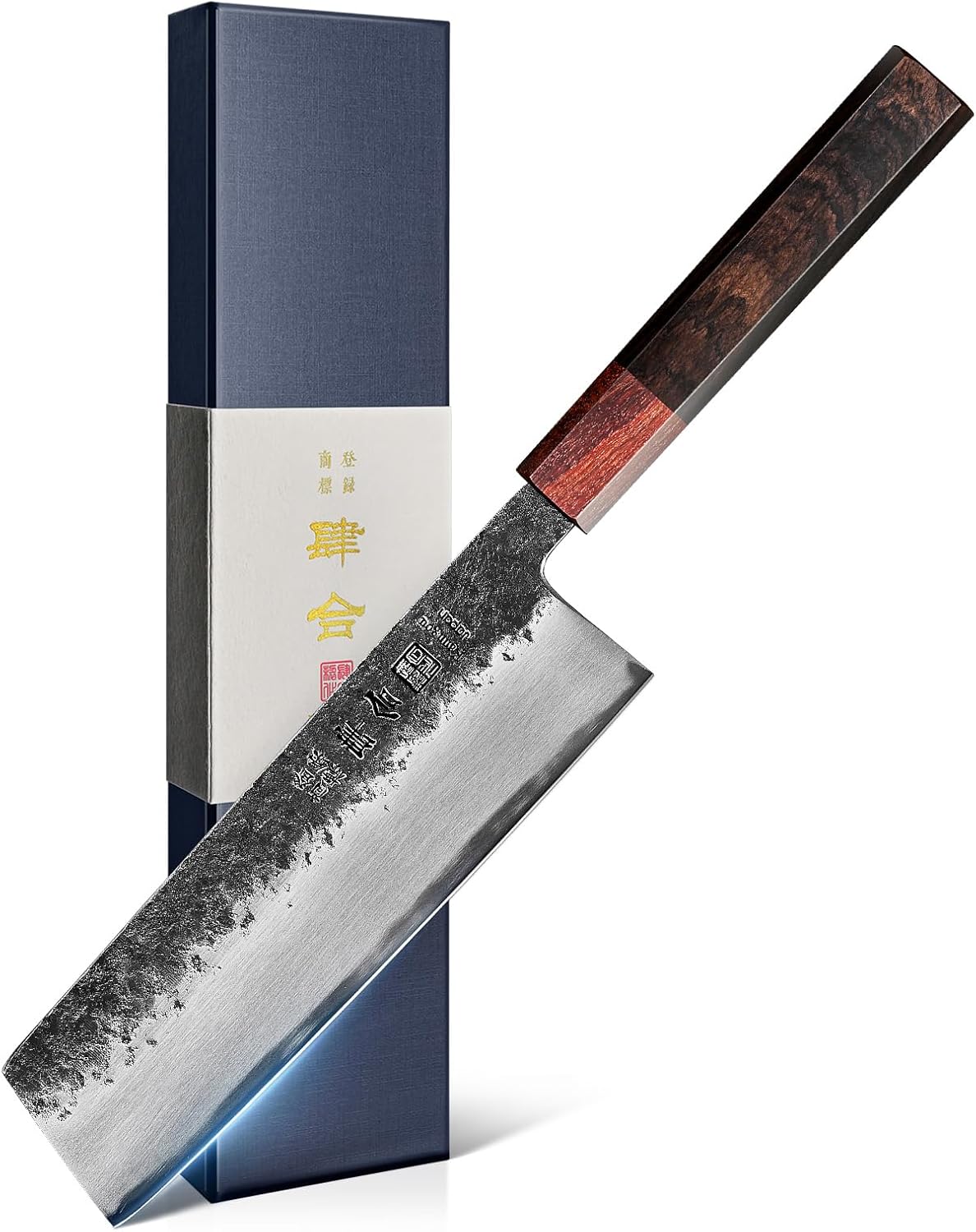 7 inch Nakiri Knife Japanese Chef Knife, AUS-8 Alloy Steel Vegetable Japanese Cleaver with Red Sandalwood and Eboy Wood Handle, Chopping Knife with Premium Gift Box (WA Series)