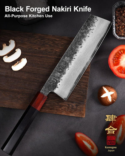 7 inch Nakiri Knife Japanese Chef Knife, AUS-8 Alloy Steel Vegetable Japanese Cleaver with Red Sandalwood and Eboy Wood Handle, Chopping Knife with Premium Gift Box (WA Series)