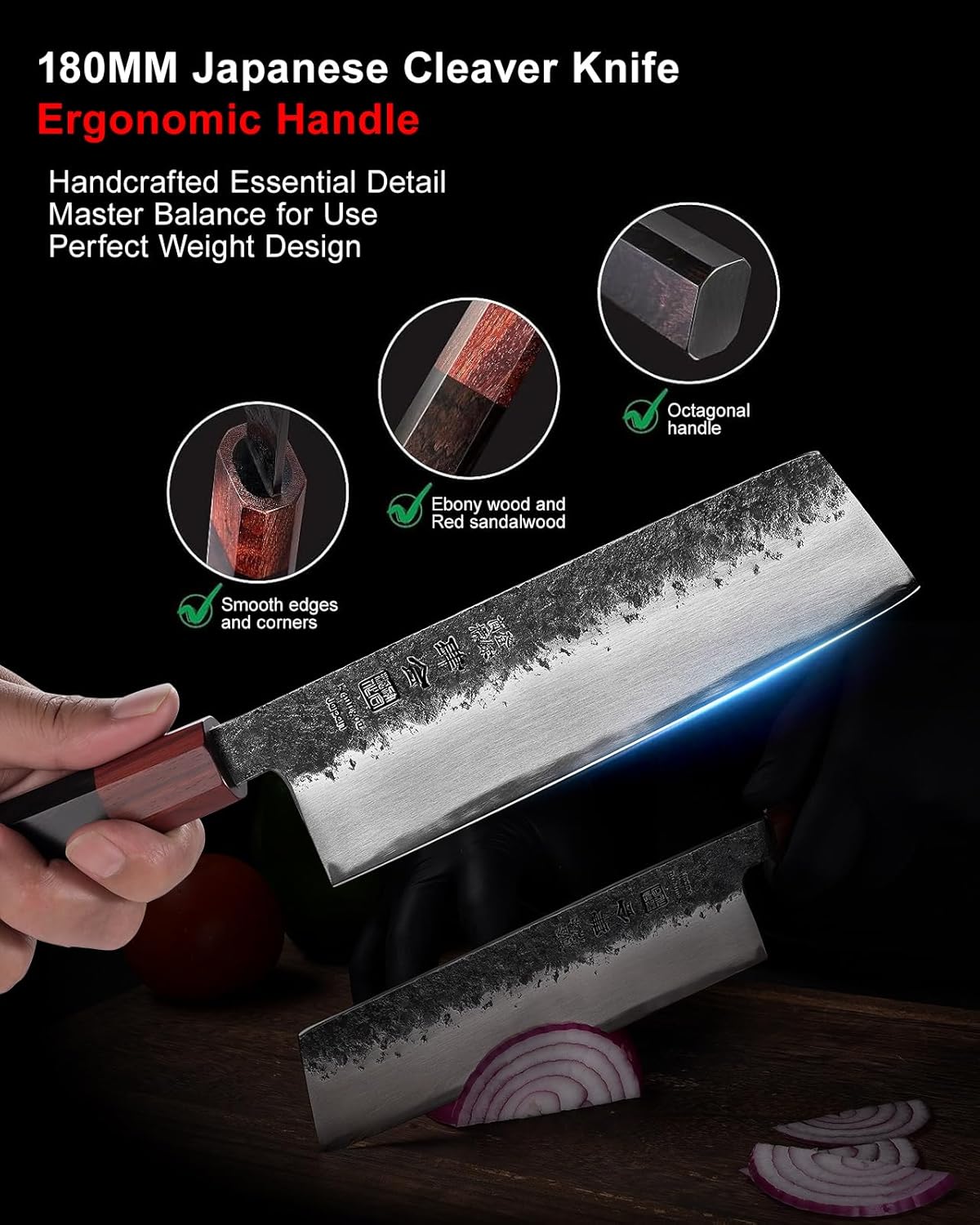7 inch Nakiri Knife Japanese Chef Knife, AUS-8 Alloy Steel Vegetable Japanese Cleaver with Red Sandalwood and Eboy Wood Handle, Chopping Knife with Premium Gift Box (WA Series)
