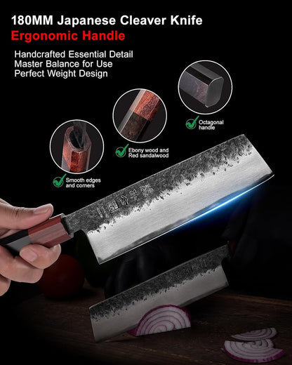 7 inch Nakiri Knife Japanese Chef Knife, AUS-8 Alloy Steel Vegetable Japanese Cleaver with Red Sandalwood and Eboy Wood Handle, Chopping Knife with Premium Gift Box (WA Series)