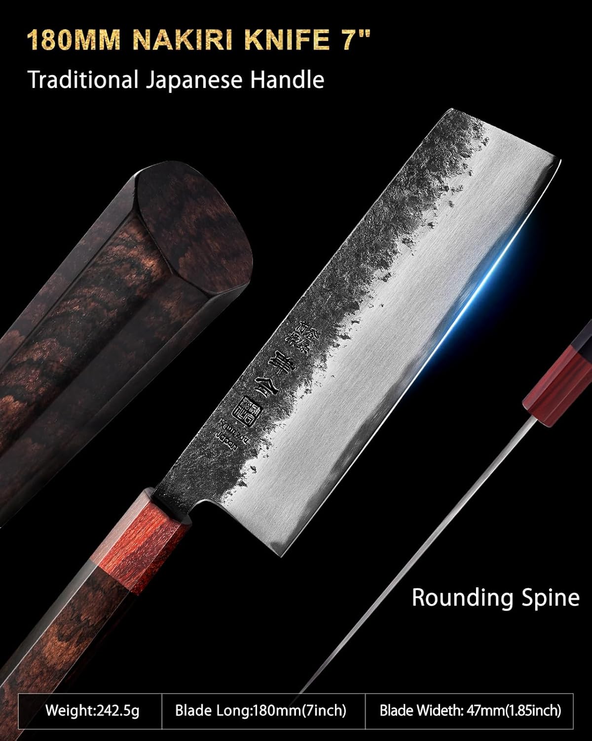 7 inch Nakiri Knife Japanese Chef Knife, AUS-8 Alloy Steel Vegetable Japanese Cleaver with Red Sandalwood and Eboy Wood Handle, Chopping Knife with Premium Gift Box (WA Series)