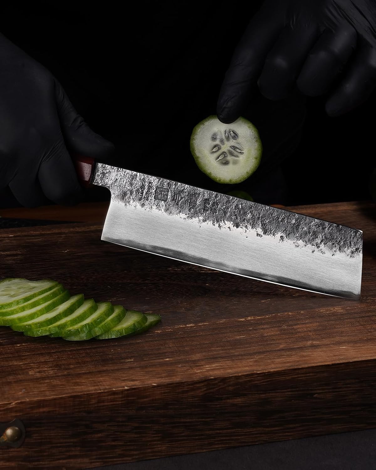 7 inch Nakiri Knife Japanese Chef Knife, AUS-8 Alloy Steel Vegetable Japanese Cleaver with Red Sandalwood and Eboy Wood Handle, Chopping Knife with Premium Gift Box (WA Series)