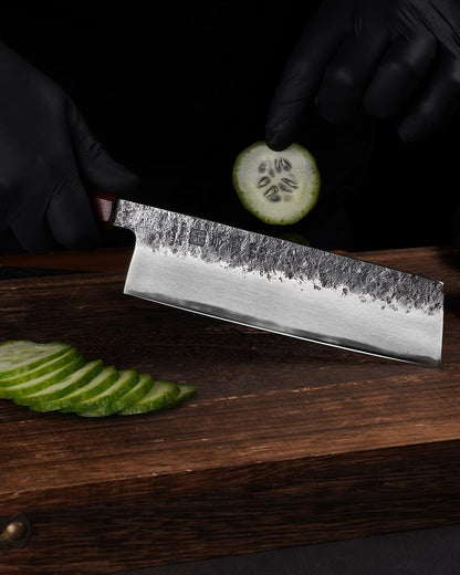 7 inch Nakiri Knife Japanese Chef Knife, AUS-8 Alloy Steel Vegetable Japanese Cleaver with Red Sandalwood and Eboy Wood Handle, Chopping Knife with Premium Gift Box (WA Series)