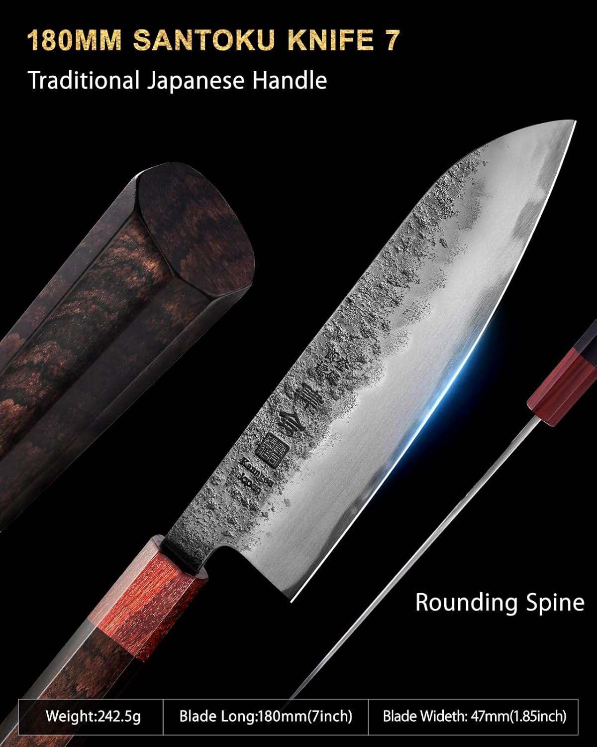 7 inch Nakiri Knife Japanese Chef Knife, AUS-8 Alloy Steel Vegetable Japanese Cleaver with Red Sandalwood and Eboy Wood Handle, Chopping Knife with Premium Gift Box (WA Series)