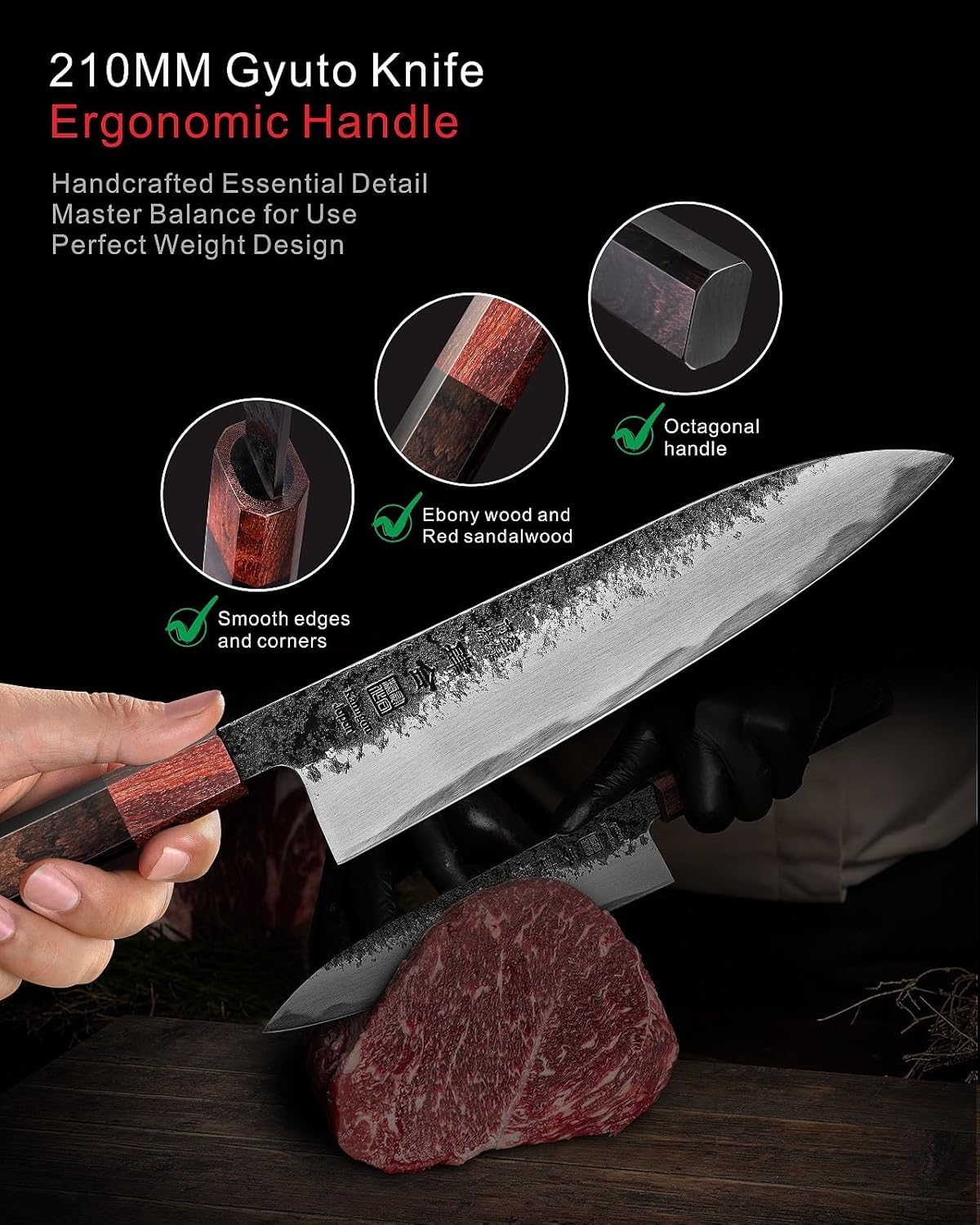 7 inch Nakiri Knife Japanese Chef Knife, AUS-8 Alloy Steel Vegetable Japanese Cleaver with Red Sandalwood and Eboy Wood Handle, Chopping Knife with Premium Gift Box (WA Series)