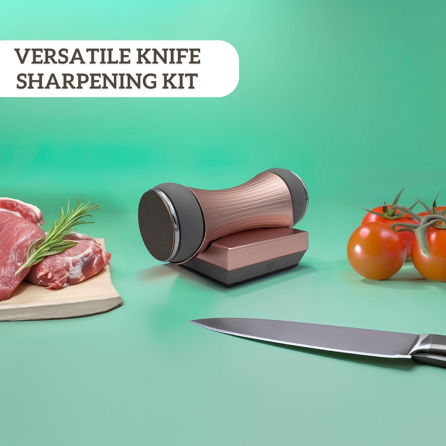 Onze Rolling Knife Sharpener | For 15 18 20 22 Degree Knives | Ceramic Whetstone & Diamond Grit | Strong Magnet Anti Rolling Ergonomic Grip | Pink Gold