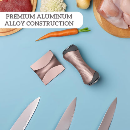 Onze Rolling Knife Sharpener | For 15 18 20 22 Degree Knives | Ceramic Whetstone & Diamond Grit | Strong Magnet Anti Rolling Ergonomic Grip | Pink Gold