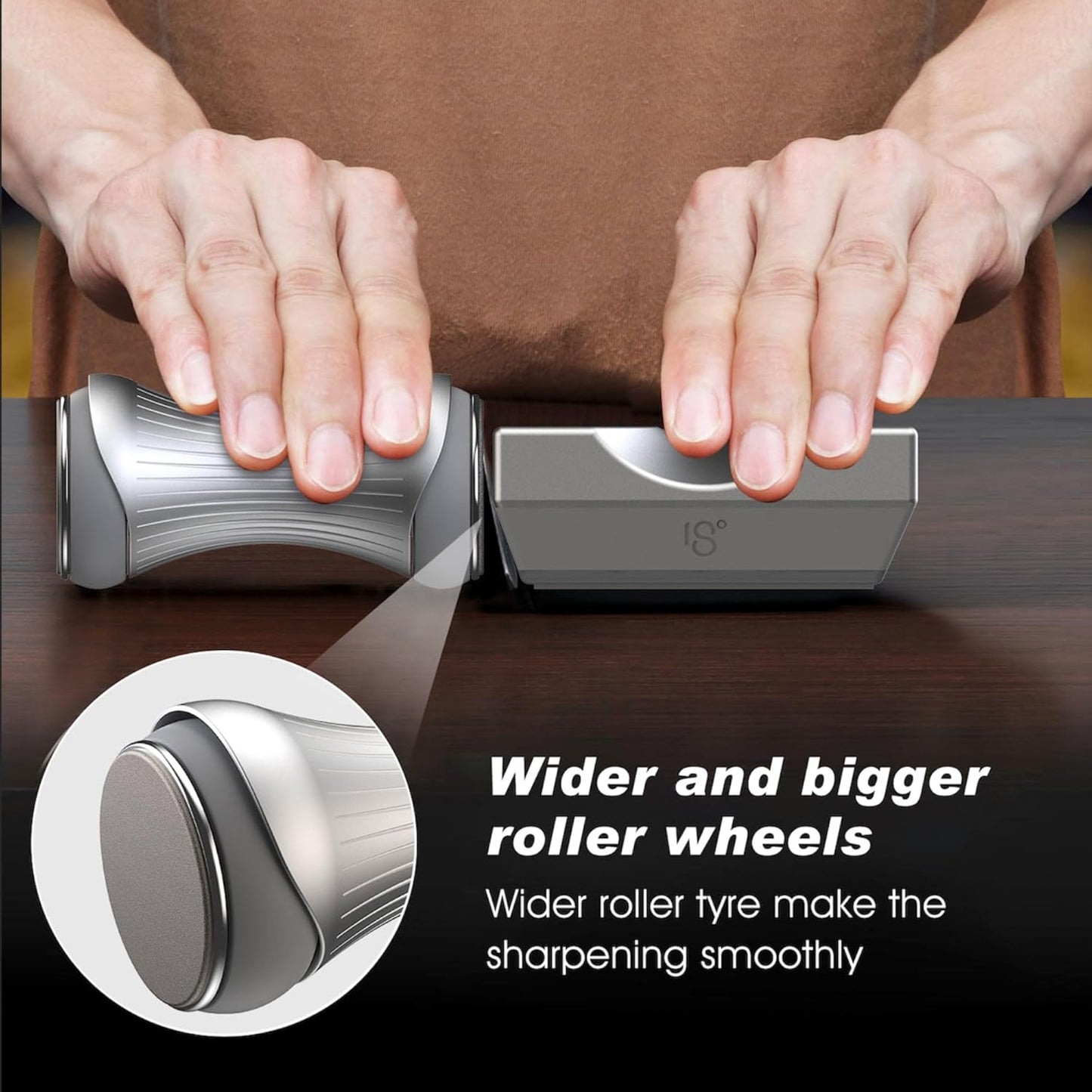 Onze Rolling Knife Sharpener | For 15 18 20 22 Degree Knives | Ceramic Whetstone & Diamond Grit | Strong Magnet Anti Rolling Ergonomic Grip | Pink Gold
