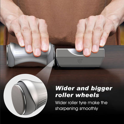 Onze Rolling Knife Sharpener | For 15 18 20 22 Degree Knives | Ceramic Whetstone & Diamond Grit | Strong Magnet Anti Rolling Ergonomic Grip | Pink Gold