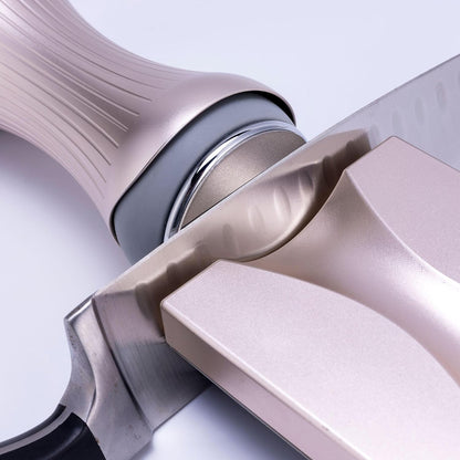 Onze Rolling Knife Sharpener | For 15 18 20 22 Degree Knives | Ceramic Whetstone & Diamond Grit | Strong Magnet Anti Rolling Ergonomic Grip | Pink Gold