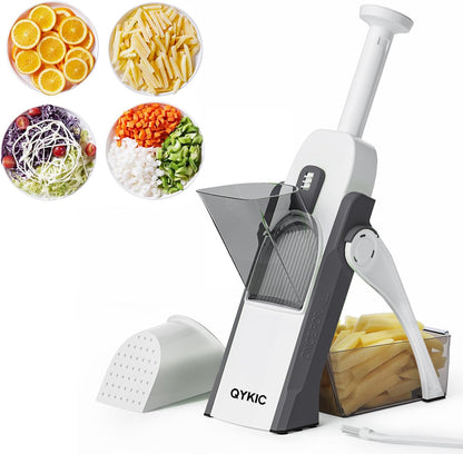 QYKIC Safe Mandoline Slicer, Potato Clips Slicer, Vegetable Food Slicer, Thickness Adjustable for Cucumber Onion Carrot Lemon (Only Slicer White)