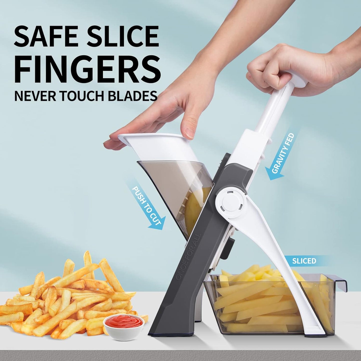 QYKIC Safe Mandoline Slicer, Potato Clips Slicer, Vegetable Food Slicer, Thickness Adjustable for Cucumber Onion Carrot Lemon (Only Slicer White)
