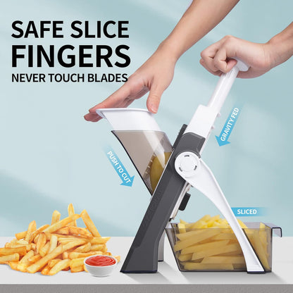 QYKIC Safe Mandoline Slicer, Potato Clips Slicer, Vegetable Food Slicer, Thickness Adjustable for Cucumber Onion Carrot Lemon (Only Slicer White)