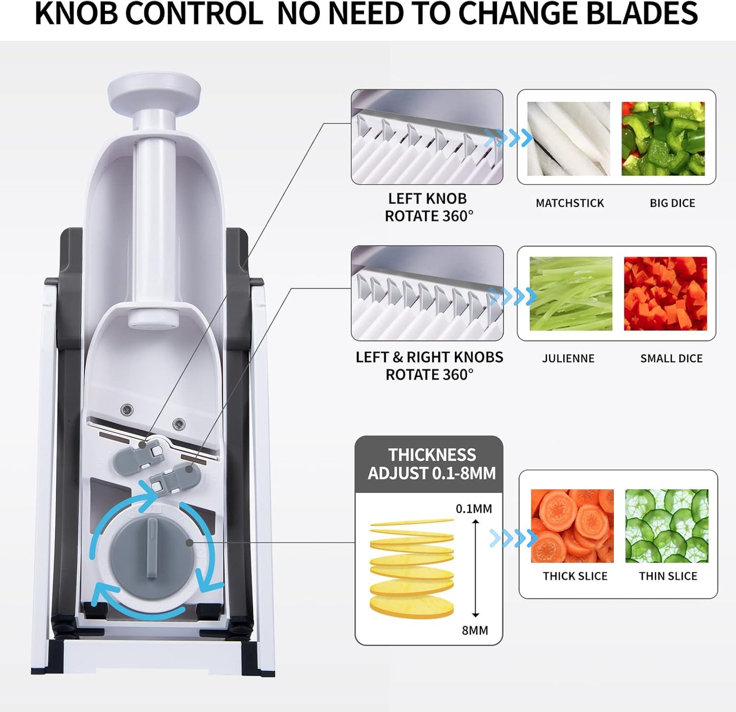 QYKIC Safe Mandoline Slicer, Potato Clips Slicer, Vegetable Food Slicer, Thickness Adjustable for Cucumber Onion Carrot Lemon (Only Slicer White)