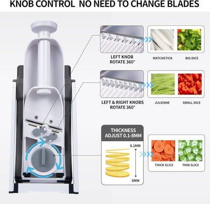 QYKIC Safe Mandoline Slicer, Potato Clips Slicer, Vegetable Food Slicer, Thickness Adjustable for Cucumber Onion Carrot Lemon (Only Slicer White)