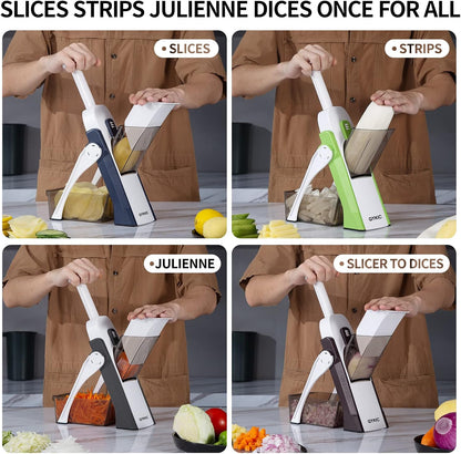 QYKIC Safe Mandoline Slicer, Potato Clips Slicer, Vegetable Food Slicer, Thickness Adjustable for Cucumber Onion Carrot Lemon (Only Slicer White)