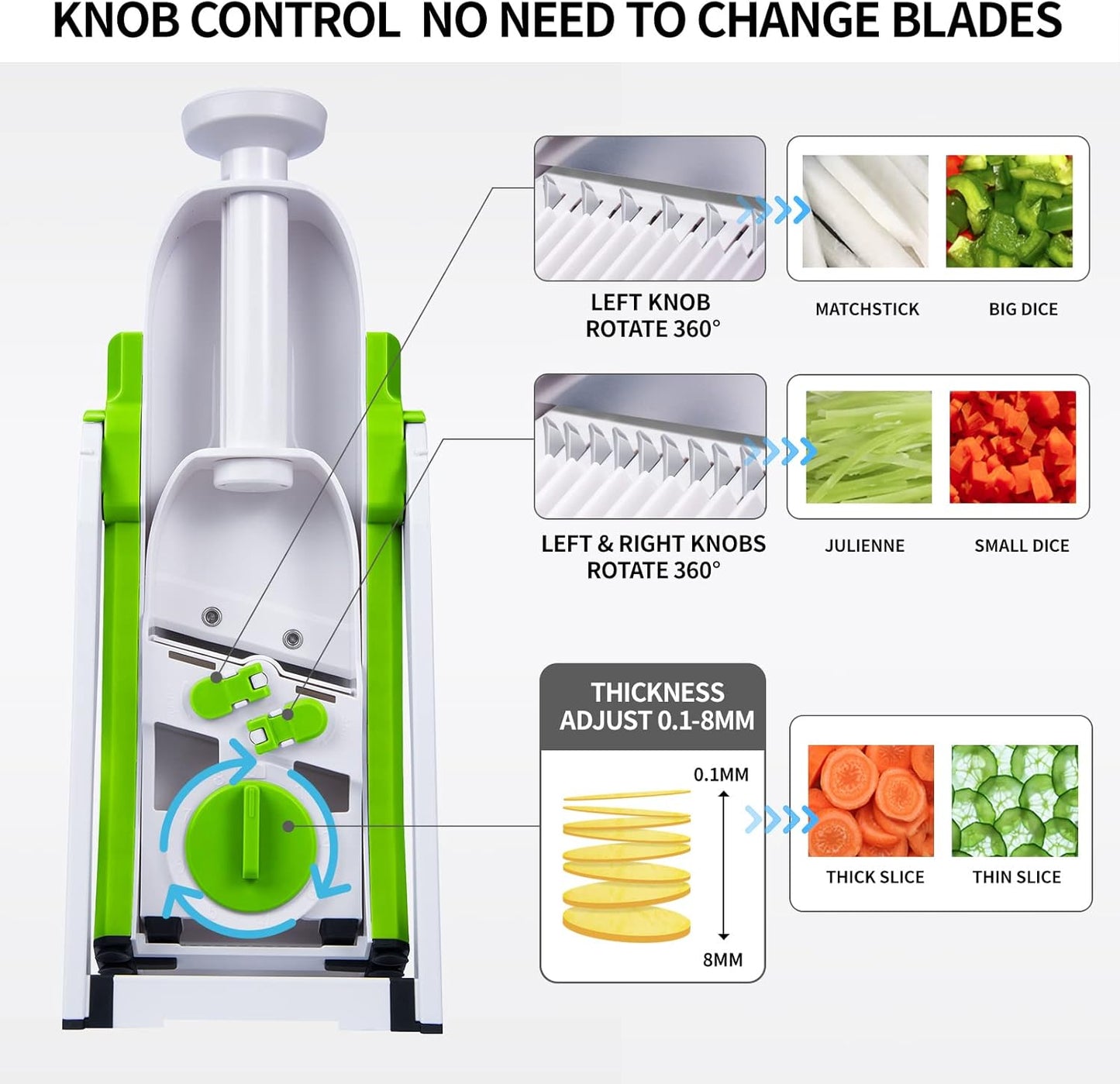 QYKIC Safe Mandoline Slicer, Potato Clips Slicer, Vegetable Food Slicer, Thickness Adjustable for Cucumber Onion Carrot Lemon (Only Slicer White)