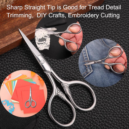 Small Precision Scissors, 3.5in Beauty Grooming Kit | Stainless Steel, Multi-Purpose Travel Tools for Facial Hair, Eyebrow, Eyelash, Beard, Moustache Trimming, with PU Sheath