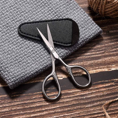 Small Precision Scissors, 3.5in Beauty Grooming Kit | Stainless Steel, Multi-Purpose Travel Tools for Facial Hair, Eyebrow, Eyelash, Beard, Moustache Trimming, with PU Sheath