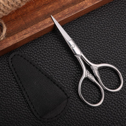 Small Precision Scissors, 3.5in Beauty Grooming Kit | Stainless Steel, Multi-Purpose Travel Tools for Facial Hair, Eyebrow, Eyelash, Beard, Moustache Trimming, with PU Sheath