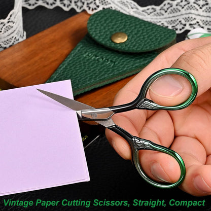 Small Precision Scissors, 3.5in Beauty Grooming Kit | Stainless Steel, Multi-Purpose Travel Tools for Facial Hair, Eyebrow, Eyelash, Beard, Moustache Trimming, with PU Sheath