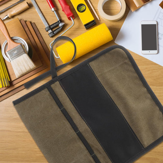 Woodworking Tool Kit Canvas Tool Roll Organizer Pouch Multi-Pocket Chisel Roll up Bag for Carving Storage and Diy Craftsmen 12.20X10.62 Inches