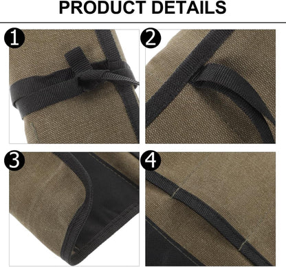 Woodworking Tool Kit Canvas Tool Roll Organizer Pouch Multi-Pocket Chisel Roll up Bag for Carving Storage and Diy Craftsmen 12.20X10.62 Inches