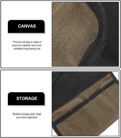 Woodworking Tool Kit Canvas Tool Roll Organizer Pouch Multi-Pocket Chisel Roll up Bag for Carving Storage and Diy Craftsmen 12.20X10.62 Inches