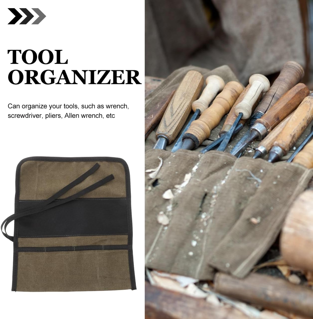 Woodworking Tool Kit Canvas Tool Roll Organizer Pouch Multi-Pocket Chisel Roll up Bag for Carving Storage and Diy Craftsmen 12.20X10.62 Inches