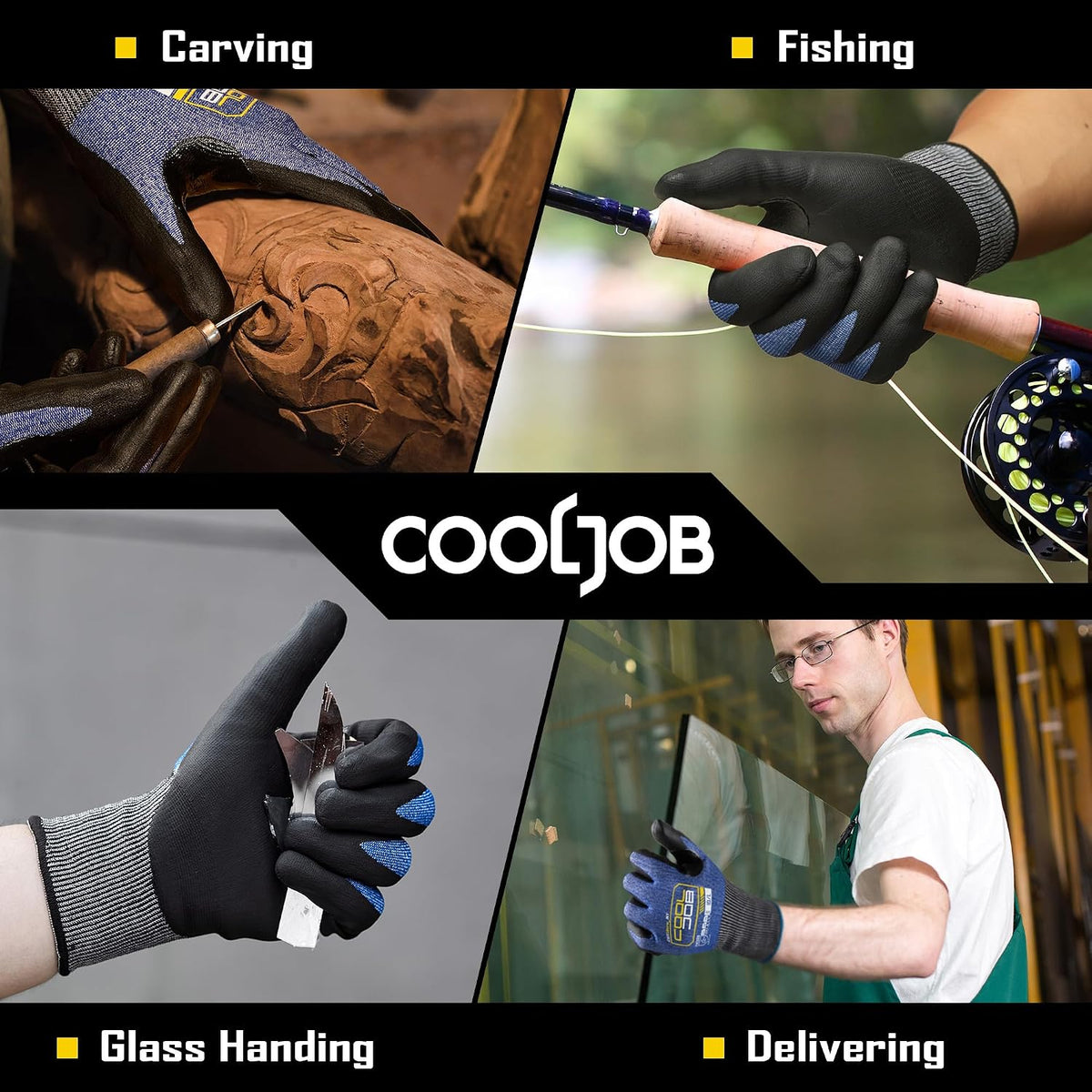 A9 Cut Resistant Safety Work Gloves with Grip, Touchscreen Nitrile Coated Heavy-duty for Glass Metal Sheet Handling