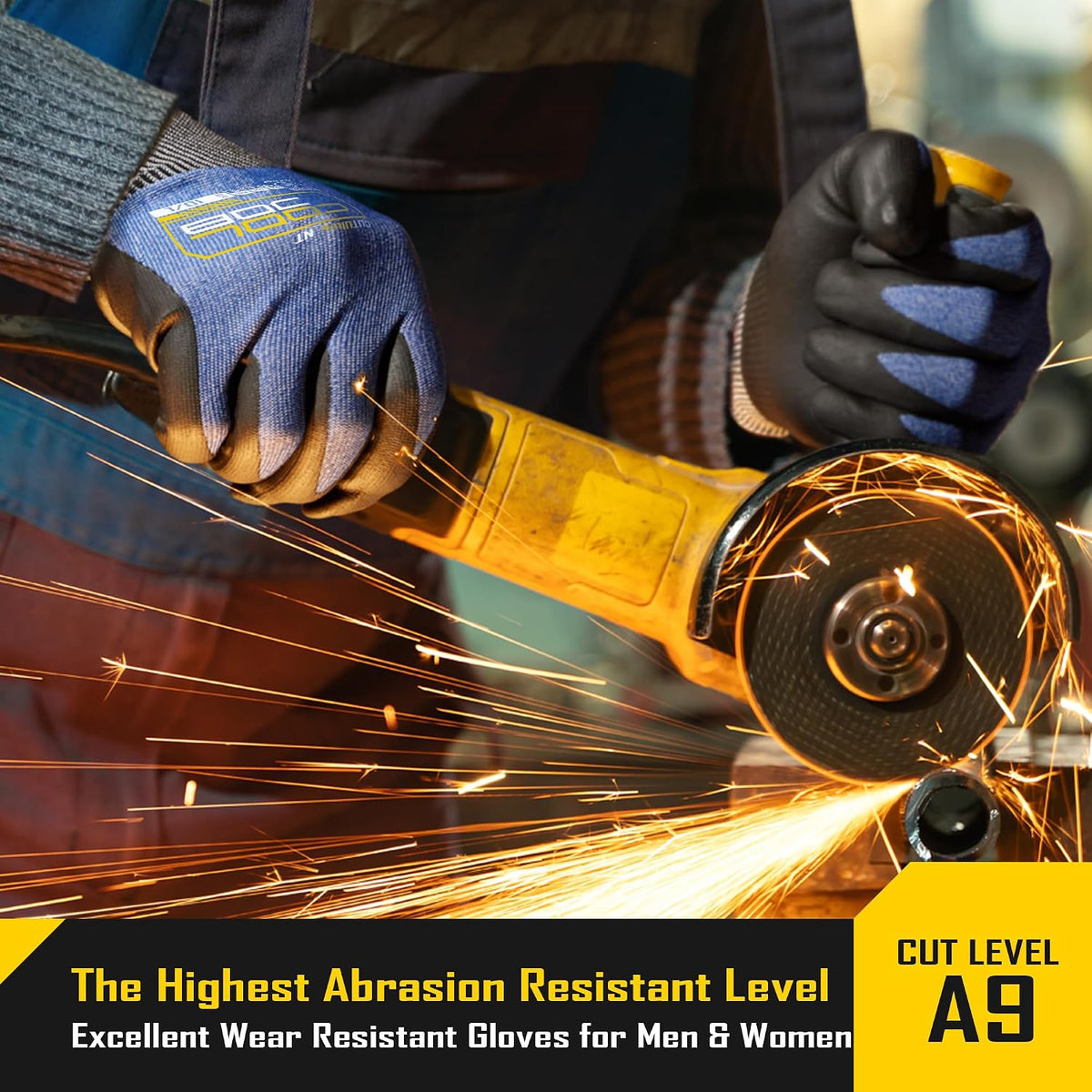 A9 Cut Resistant Safety Work Gloves with Grip, Touchscreen Nitrile Coated Heavy-duty for Glass Metal Sheet Handling