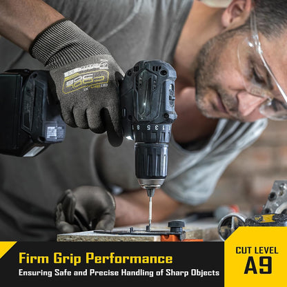 A9 Cut Resistant Safety Work Gloves with Grip, Touchscreen Nitrile Coated Heavy-duty for Glass Metal Sheet Handling