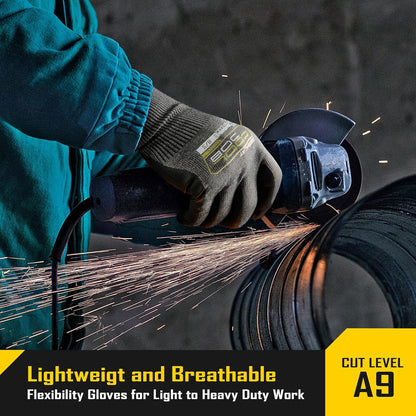 A9 Cut Resistant Safety Work Gloves with Grip, Touchscreen Nitrile Coated Heavy-duty for Glass Metal Sheet Handling