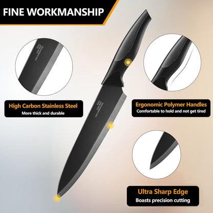 Knife Set with Block, 15 Pieces Kitchen Knife Block Set with Sharpener, High Carbon Stainless Steel Sharp Chef Knife Set with Ergonomic Handles, Anti Rust, White