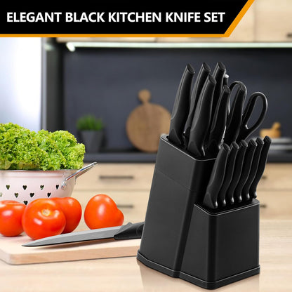 Knife Set with Block, 15 Pieces Kitchen Knife Block Set with Sharpener, High Carbon Stainless Steel Sharp Chef Knife Set with Ergonomic Handles, Anti Rust, White