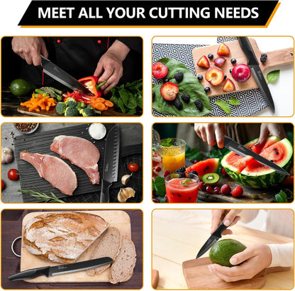Knife Set with Block, 15 Pieces Kitchen Knife Block Set with Sharpener, High Carbon Stainless Steel Sharp Chef Knife Set with Ergonomic Handles, Anti Rust, White