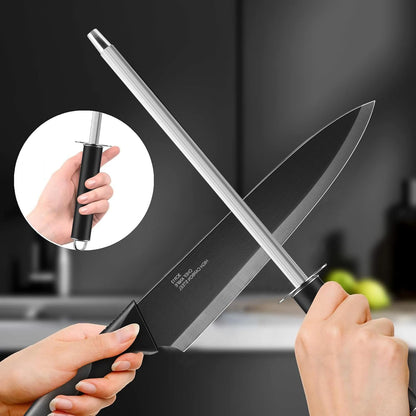 Knife Set with Block, 15 Pieces Kitchen Knife Block Set with Sharpener, High Carbon Stainless Steel Sharp Chef Knife Set with Ergonomic Handles, Anti Rust, White