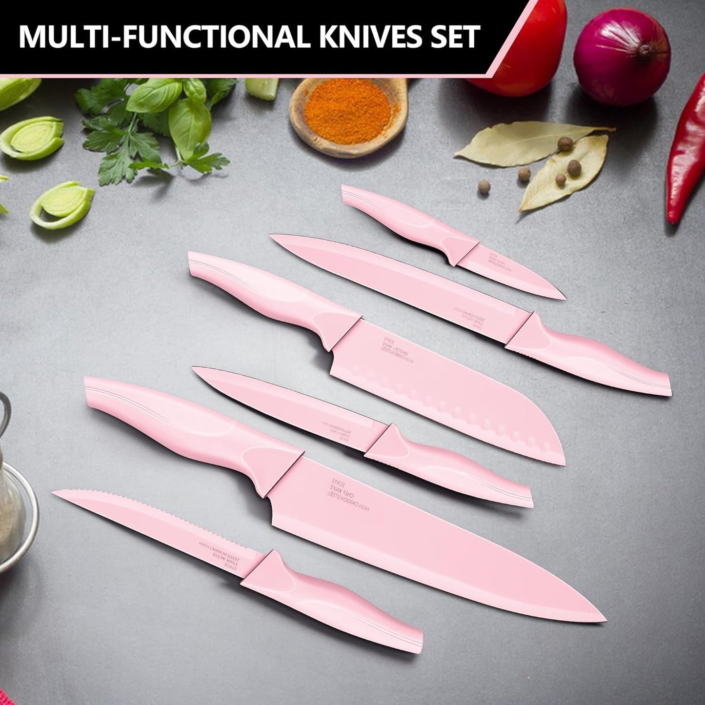 Knife Set with Block, 15 Pieces Kitchen Knife Block Set with Sharpener, High Carbon Stainless Steel Sharp Chef Knife Set with Ergonomic Handles, Anti Rust, White