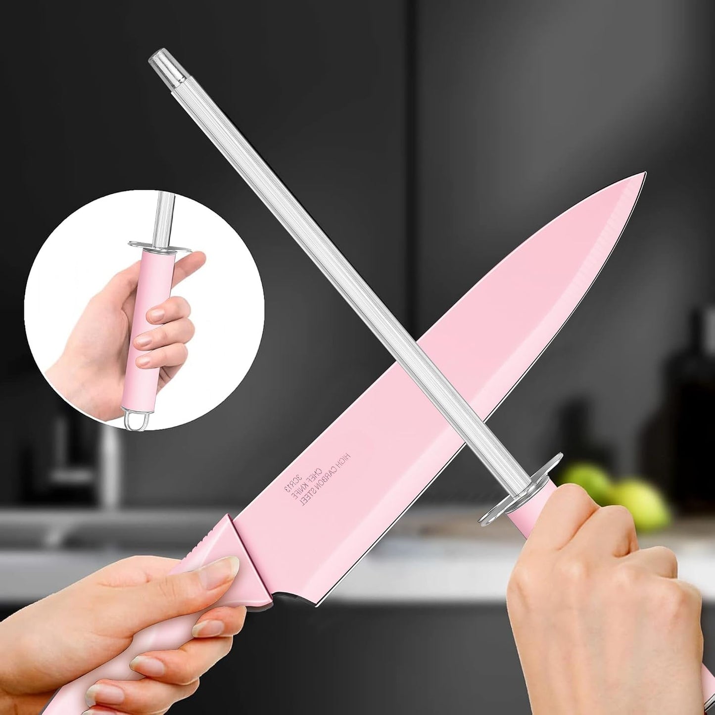 Knife Set with Block, 15 Pieces Kitchen Knife Block Set with Sharpener, High Carbon Stainless Steel Sharp Chef Knife Set with Ergonomic Handles, Anti Rust, White